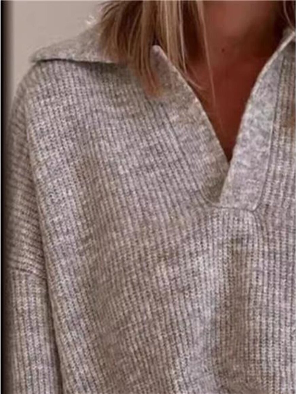 Full Size Johnny Collar Dropped Shoulder Sweater Plus Size - Picture 3 of 3